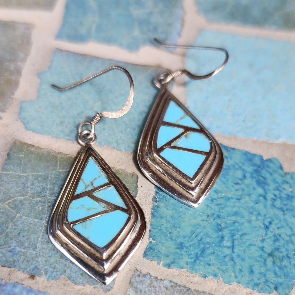 Sterling Silver Turquoise Inlay Earrings